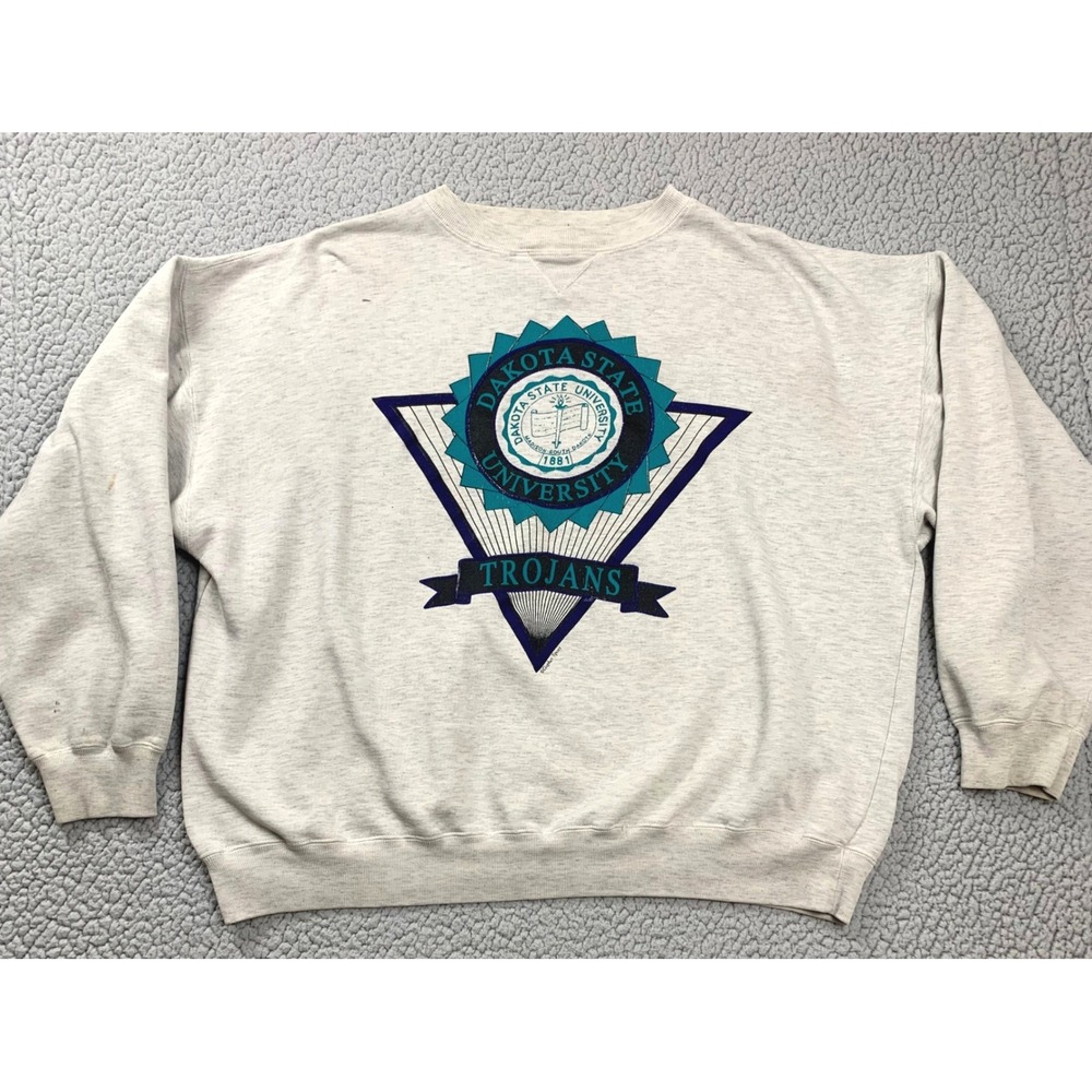 Vintage 90s Dakota State University Sweatshirt‎ XL Distressed Thrashed Grey
